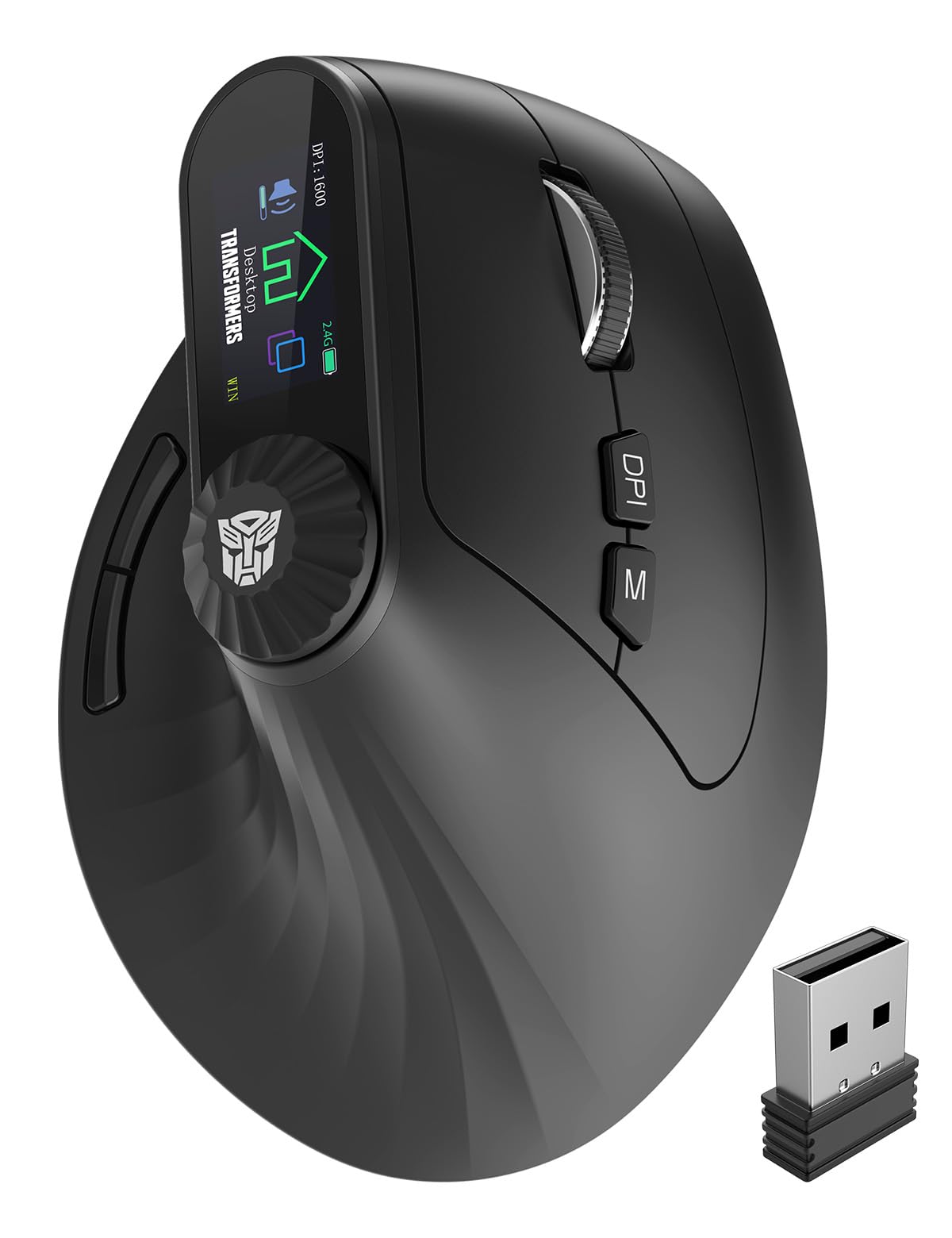 Photo 1 of Transformers Vertical Ergonomic Mouse with LED Screen & Knob Control, Rechargeable Vertical Mouse Wireless, 3-Device Connectivity (2.4G + Dual Bluetooth), Quiet Clicks, Computer Mice for PC/Mac/Laptop