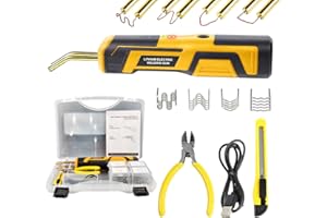 HPEVA USB Rechargeable Plastic Welder,𝐔𝐩𝐠𝐫𝐚𝐝𝐞𝐝 40W Plastic Welding Kit with 400PCS Hot Staples,LED Indicator Cordless Plastic Staple Gun,Crack Repair Welding Machine for Car Bumper Fender(Yellow)