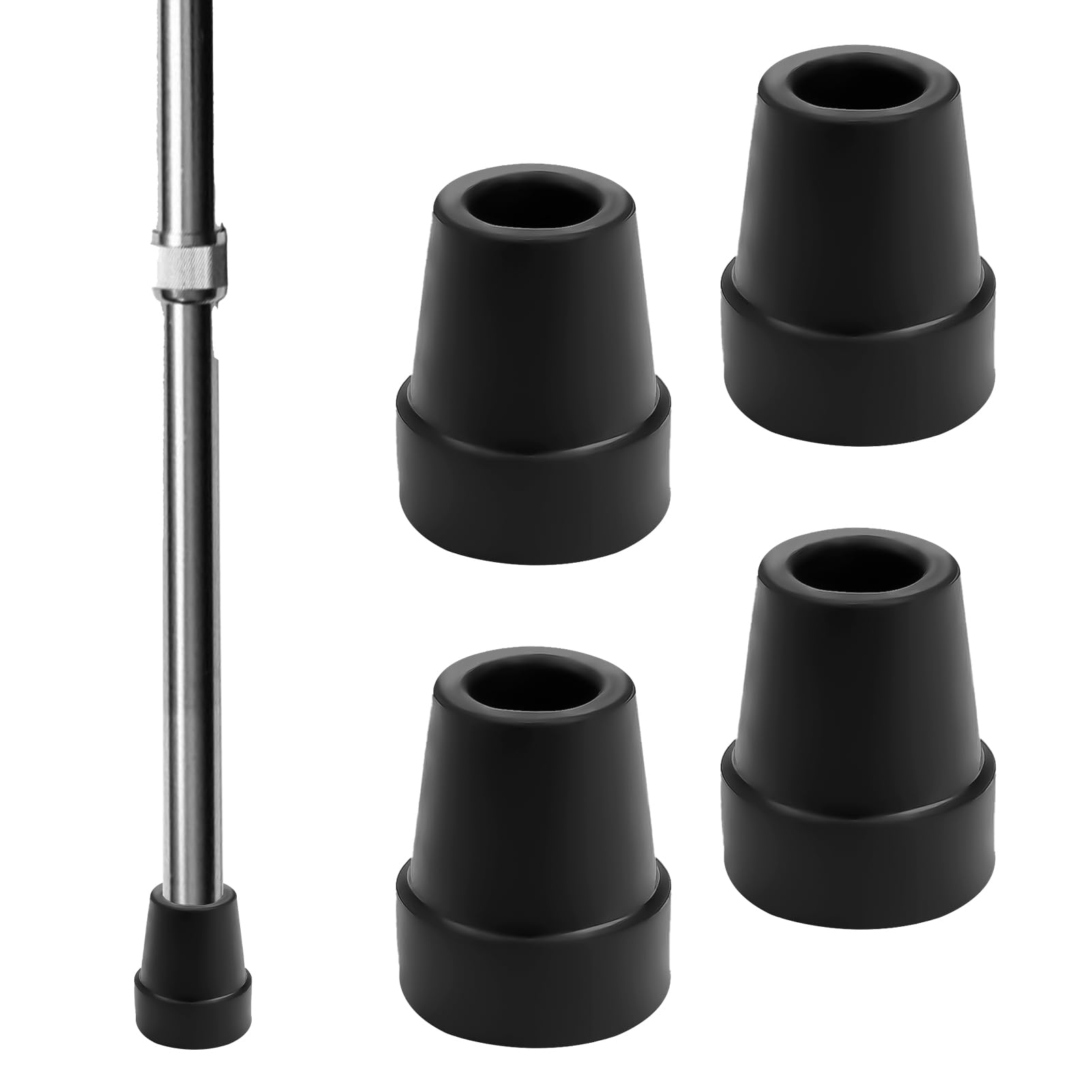 4 Pcs Cane Tips Rubber Ferrule, 19 mm 3/4" Black Ferrules Heavy Duty Cane Walking Sticks Tips Ends Stable Non-Slip Replacement High-Strength Wear Resistant Used for Cane Seniors Crutches Hiking Stick