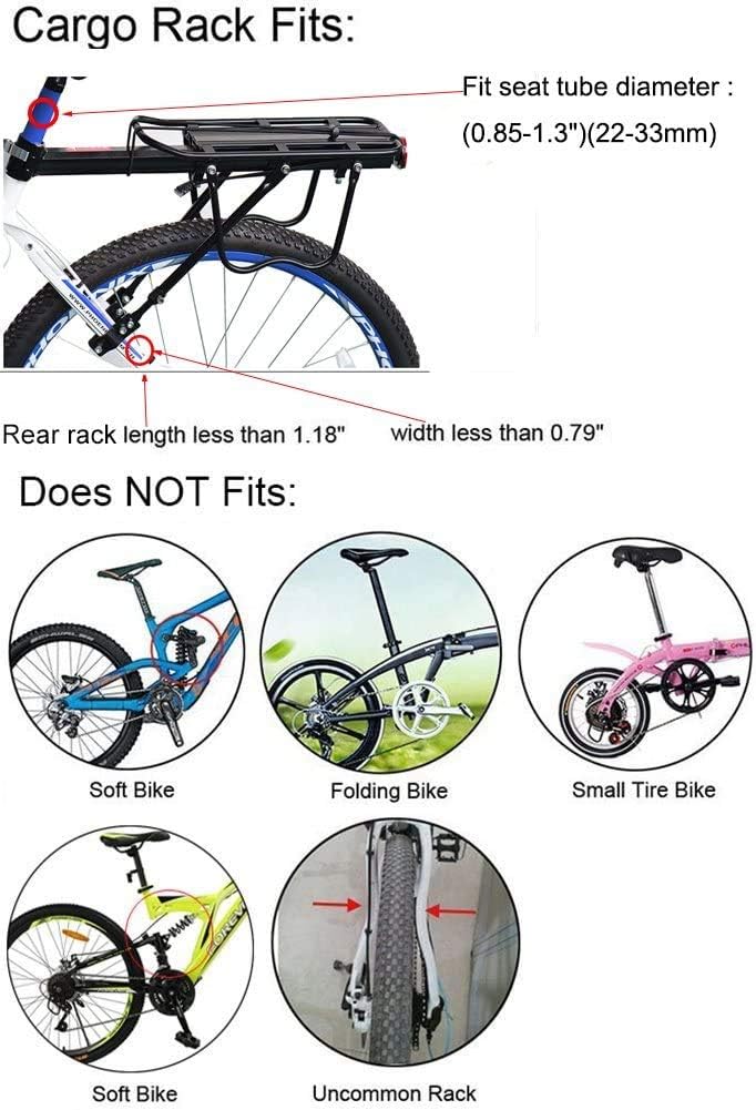Calar Rear Bike Rack, Adjustable 110 lbs / 50KGS Pannier Bicycle Cargo Rack Quick Release Aluminum Bike Luggage Carrier Rack MTB Luggage Cargo Rack with Reflector (Upgraded-Black) : Sports & Outdoors