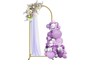HEMMOTOP 6 ft Arch Backdrop Stand, Wedding Arch Frame, Stable Metal Background Stand with Square Base Ground Nails, for Birthday Party Baby Shower Garland Decoration, Gold