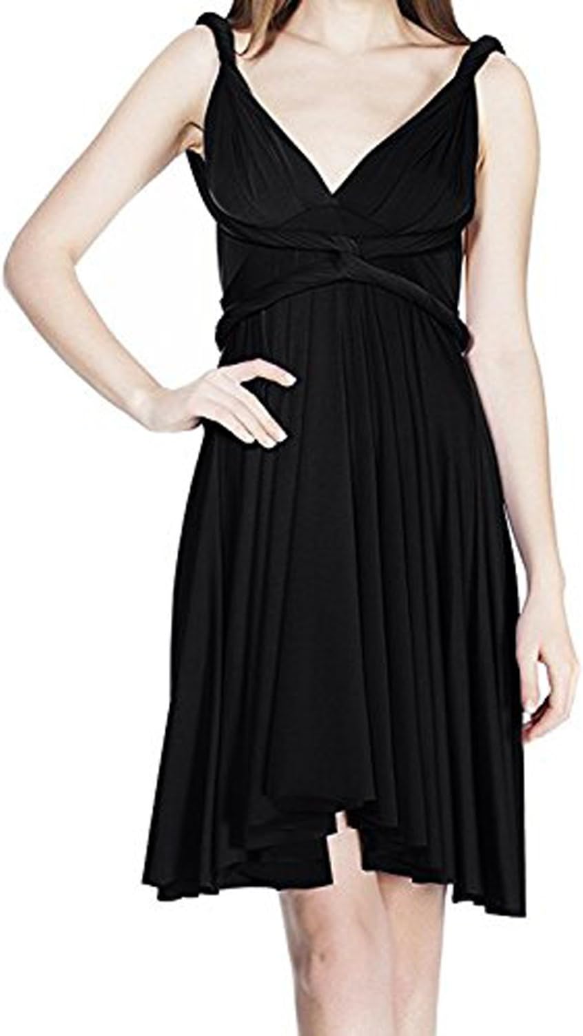 xas Women's Convertible Transformer Infinity Multi Way One Shoulder V Neck Dress