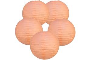 TopAAA 12 Inch Peach Round Paper lantern,Chinese Japanese Pendant Lamp Shade(Set of 5, Peach)