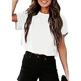 UNCLECAT Women's Cropped T Shirts Trendy Short Sleeve Crew Neck Crop Tops Solid Basic Tee