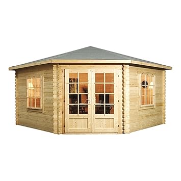 13ft X 13ft 4m X 4m Premier Corner Log Cabin Double Glazing