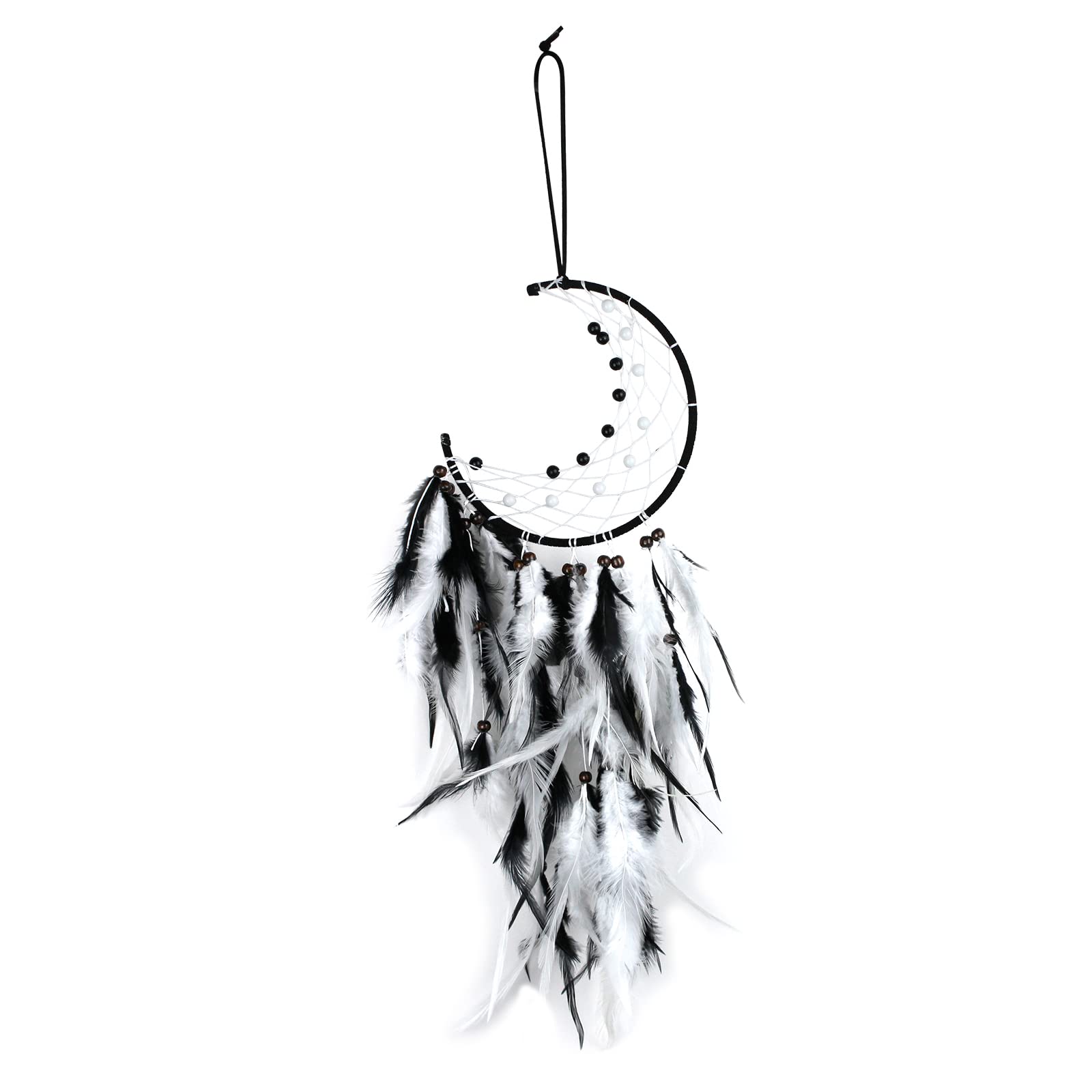 FuninCrea Dream Catcher, Half Circle Moon Dream Catchers with Feathers Handmade Fairy Dreamcatcher Indian Style Hanging Wall Decor for Living Room, Bedroom, Dormitory (black)