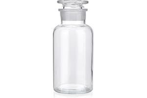 Kestun Lab Glass Reagent Bottle,Wide Mouth Glass Storage Bottle with Ground Stopper,Decorative Bottles/Vase (Clear, 500ML)