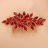 Missgrace Bridal Gold Silver Pink Rhinestones Hair Comb Sparkling Dainty Black Rhinestones Headpiece for Women Elegant Hair Comb Hair Accessoires for Bride Women (Red)
