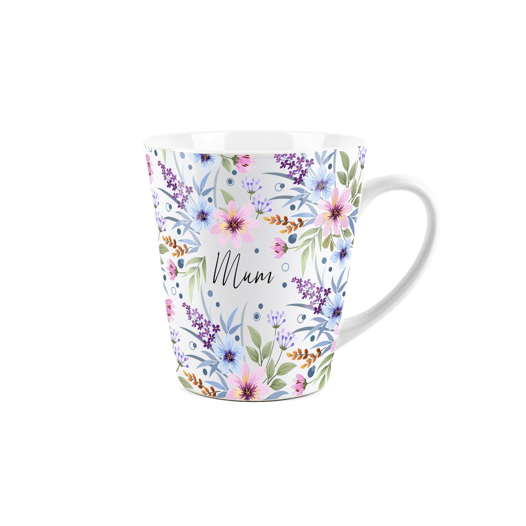 Mum Gift Mug - Blue and Purple Floral Design Small Latte Mug - Ceramic White Tea/Coffee Present Gift
