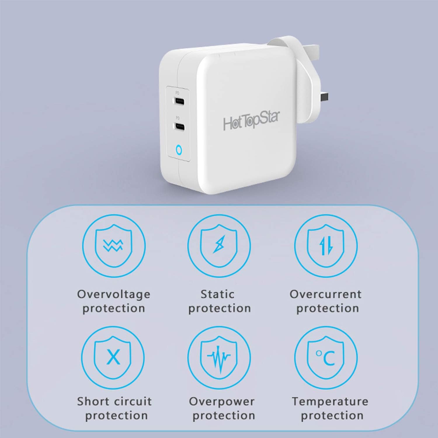 HotTopStar 100W GaN Charger, USB C Plug, 2-Port Fast Compact Wall Charger, 96W USB C Laptop Charger for MacBook Pro/Air - Image 3