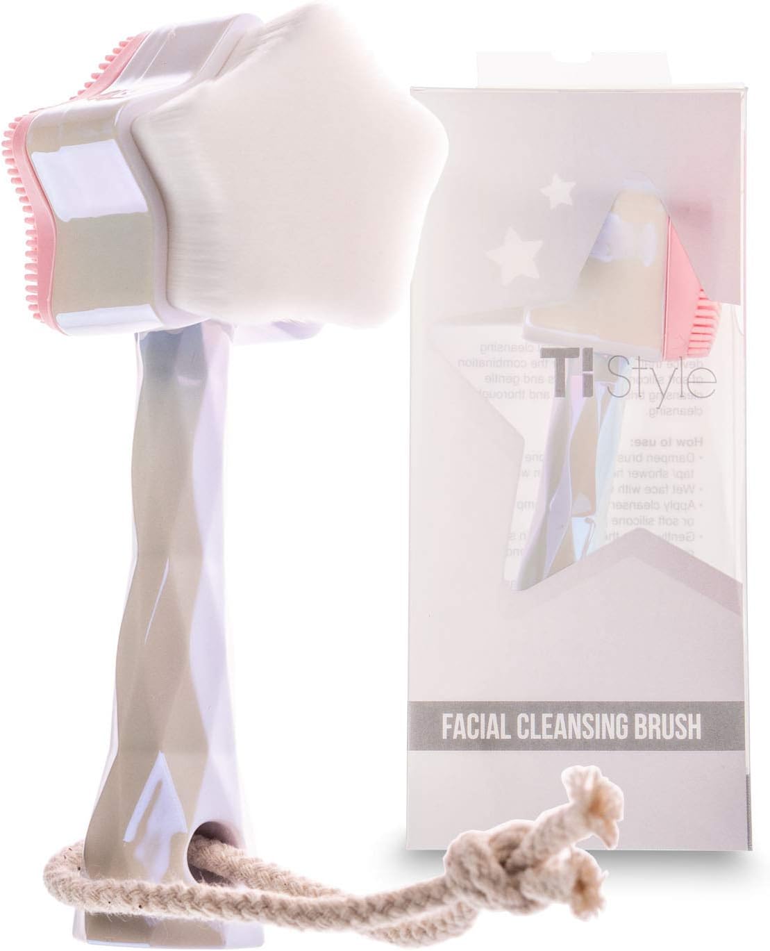 2 in 1 Face Brush for Cleansing and Exfoliating - Facial Cleaning Brush with Soft Bristles - Scrubber to Massage and Scrub Your Skin - Deep Pore Exfoliation, Wash Makeup, Massaging, Acne