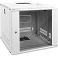 Tecmojo 9U Wall Mount Rack Network Cabinet for 19" IT Equipment,with Lockable Glass Door and Side Panels,Cooling Fan,17.7inch Depth,White,Computer/Electronics Equipment Data Rack