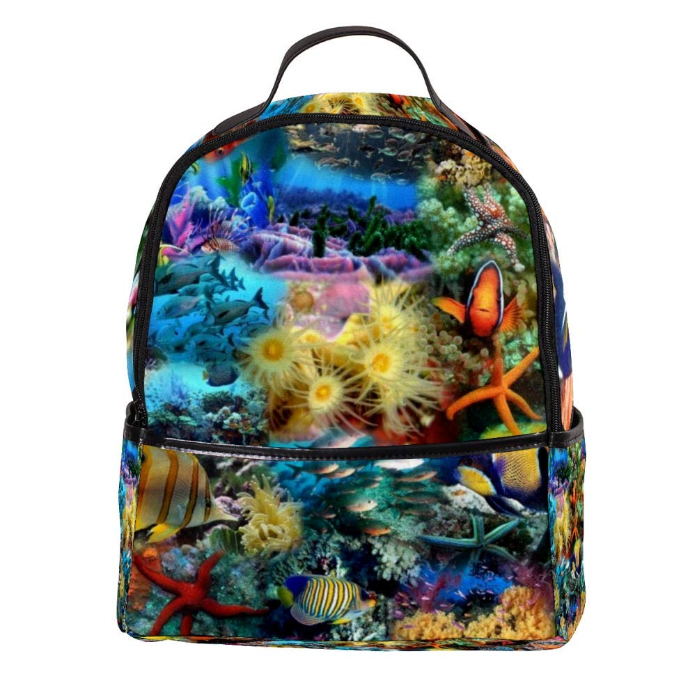 Tropical Fish 12 Leather Backpack with Double Zipper