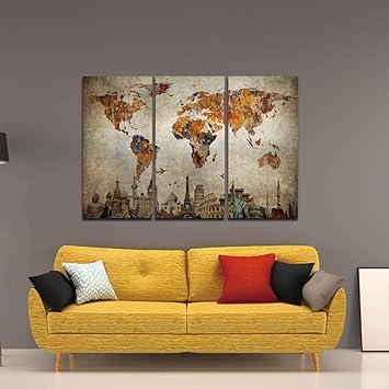 WSNDGWS Decoración para el hogar Lienzo Mapa del Mundo Pintura en ...