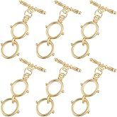 Beebeecraft 10 Sets Toggle Clasps 18K Gold Plated Brass Jewellery Clasps Connectors Round Double Ring Toggle T Bar Sets for Necklace Bracelet Earring Making