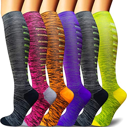 Compression Socks for Women & Men Circulation 20-30mmHg is Best Support for Running,Nursing,Athletic Sports (Assorted - 6 Pairs, Large-X-Large)