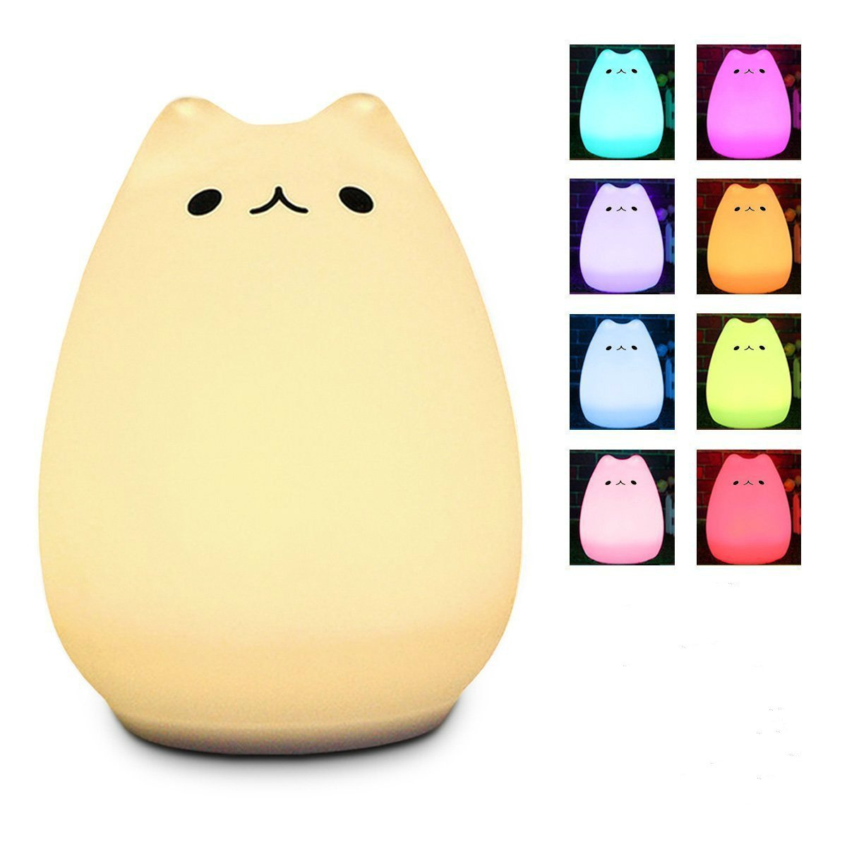 ProGreen Cute Night Light for Baby Kids Bedroom, LED Night Light, Bedsides Table Lamp, USB Charger, with 7 Modes of Lighting, Portable Silicone Cat Form for Bedroom, Living Room and Office