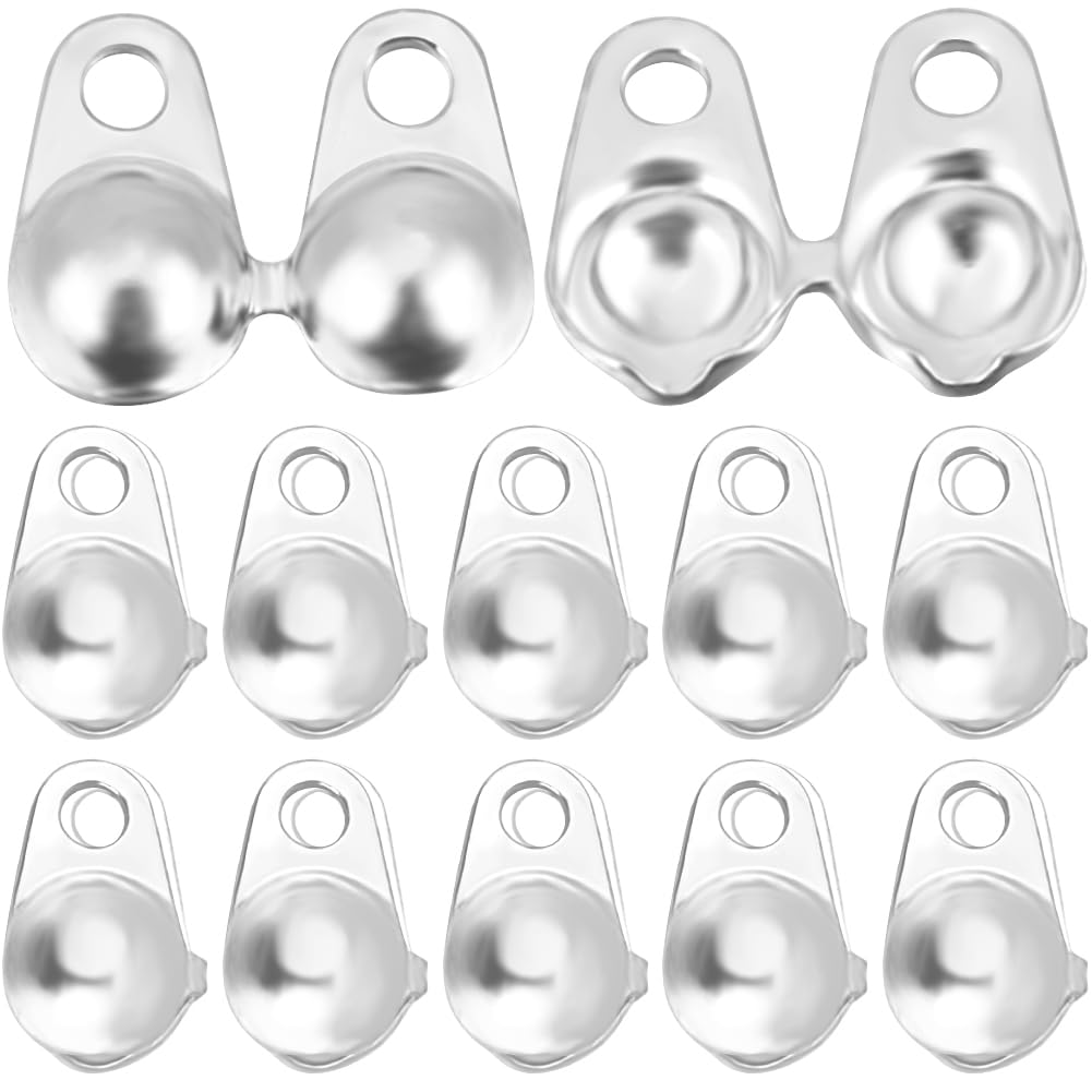 Beebeecraft 1 Box 20Pcs 4mm/0.16in Small Bead Tips Knot Covers 925 Sterling Silver Clamshell Bead Tips Fold Over Bead Covers Ends Caps for Bracelets Necklaces Making