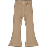 ACESTAR Girls Ribbed Knit Bell Bottom Pants Toddler Elastic Waist Ruffle Leggings Flared Pants (2-10 Years)