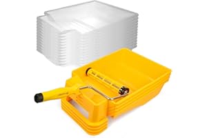 VOOMEY 9 Inch Foot-Operated Paint Tray，Paint Roller Frame,12 Pcs Paint Tray Liner with 4 Set Paint Roller Trays，House Paintin
