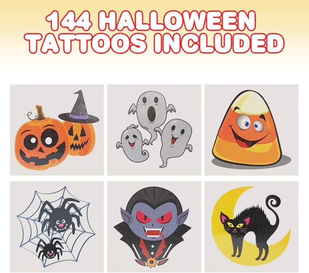ArtCreativity Halloween Temporary Tattoos for Kids - Pack of 144 - 2 Inch Non-Toxic Tats Stickers for Boys and Girls, Best for Halloween Party Favors, Treats, Décor, Goodie Bags - 6 Assorted Designs - Designs may vary: Toys & Games