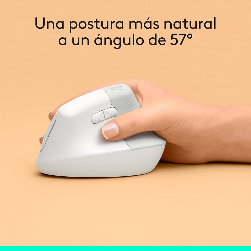 Mouse vertical ergonômico logitech lift, receptor usb sem fio, bluetooth ou logi bolt, cliques silenciosos, 4 botões, compatível com windows/macos/ipados, laptop, pc - branco