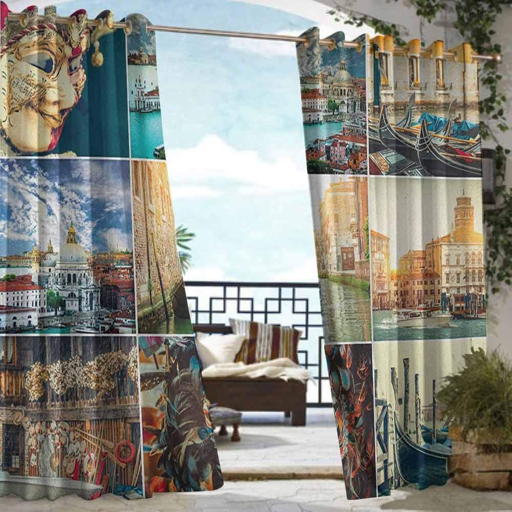 DonaHome Shading Insulated Curtain,Italian Camogli Building Sea Lamp and Balcony Tourist Spot in Ligury Italy Print,Complete Darkness, Noise Reducing Curtain,W72x84L Blue White and Yellow