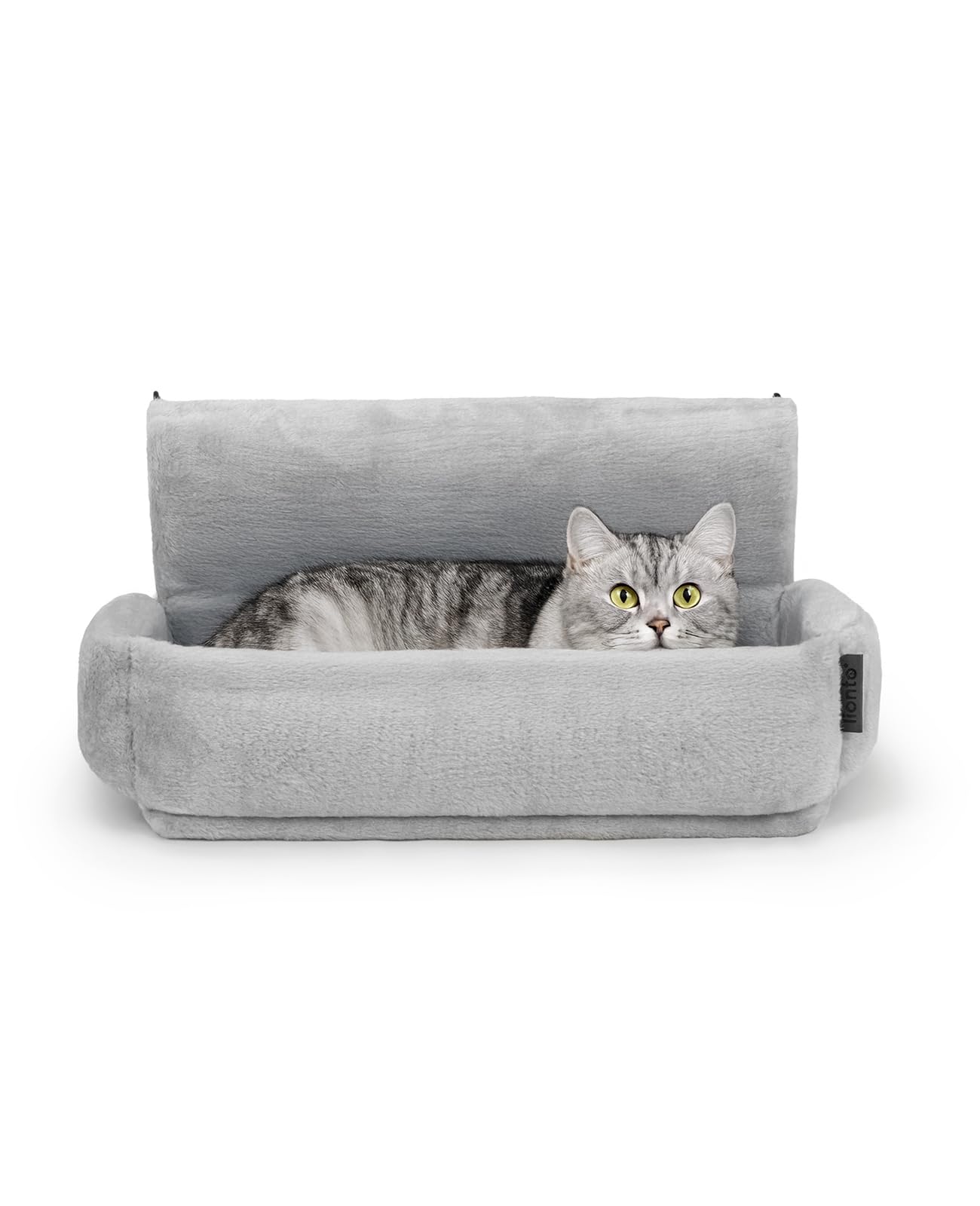 lionto Cat heating lounger with cuddly plush cover, warm cat bed for hanging with metal hooks for all common heaters, washable cat hammock made of cozy material, light grey