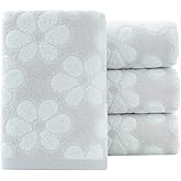 Pidada Hand Towels Set of 4 Floral Pattern 100% Cotton Soft Absorbent Decorative Towel for Bathroom (Light Grey)