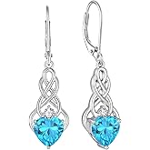 FJ Infinity Celtic Knot Earrings 925 Sterling Silver Dangle Drop Birthstone Earrings Irish Good Luck Jewelry for Women