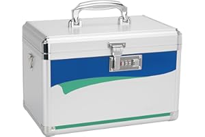 GODLONSEN Medical Lock Box - Safe Combination Lock Box, Storage for Medicine, Medication Lock Box, Medicine Lock Box With Code - 10 x 6 x 6.7 Inch Small - Silver & Blue