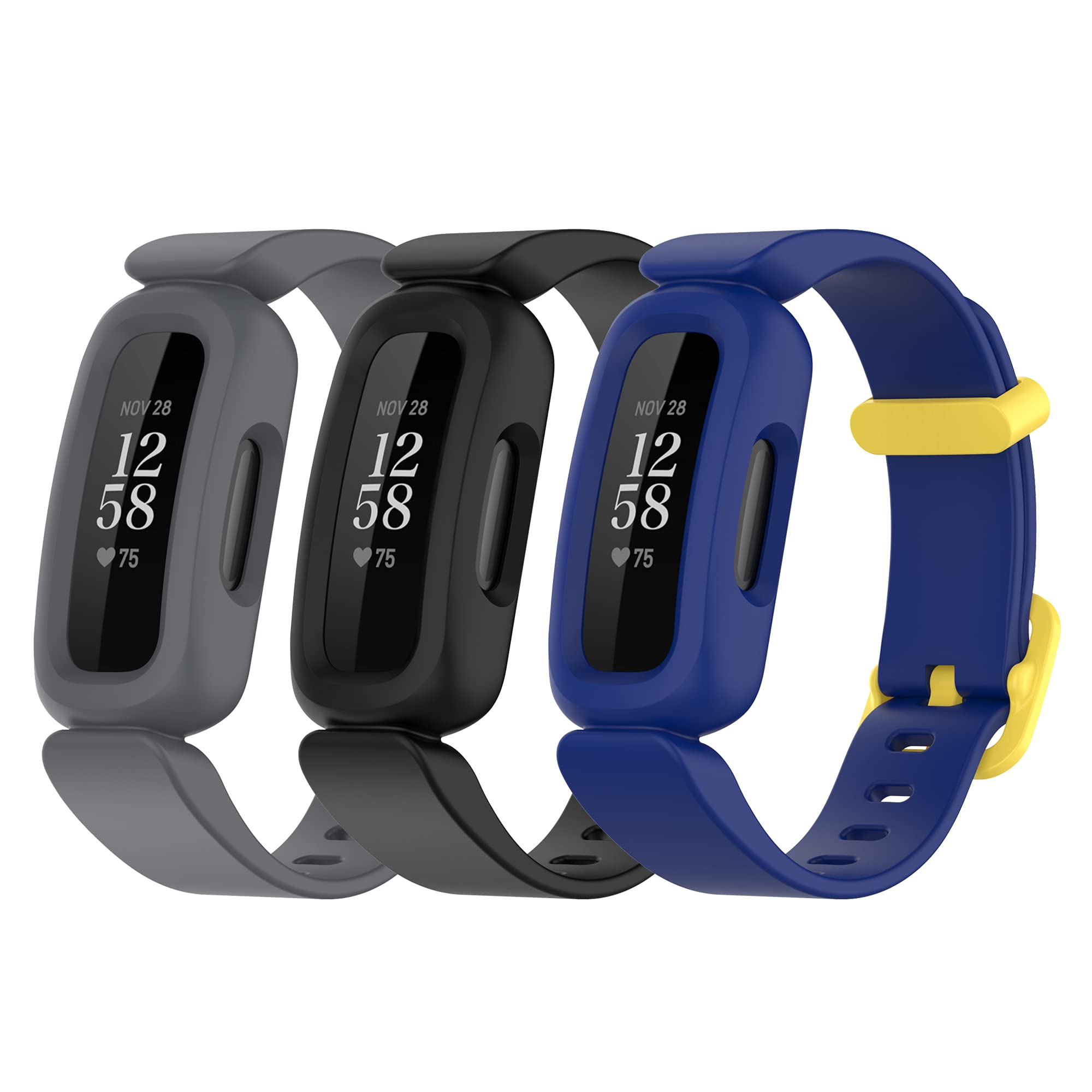 Chofit Straps Compatible with Fitbit Ace 3 Strap, Soft Silicone Replacement Wristband Band Armbands for Kids for Ace 3 Activity Tracker (Black/Blue/Gray) — image 1