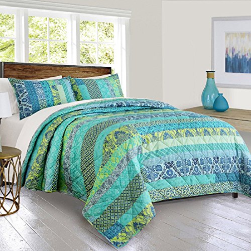 Compare Price blue and green striped quilt on