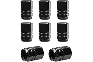 LSKASELUE 8 PCS Car Tire Valve Stem Caps, Dustproof Aluminum Wheel Valve Covers with O Rubber Seal, Leak-Proof Hexagon Shape 