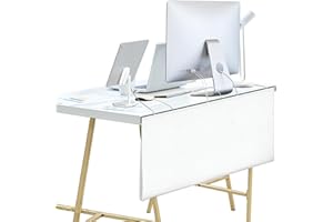 HolyMaji 48" Under Desk Privacy Panel White Self-Adhesive Modesty Panel with Wire Pocket for Cable Management Organizer Heavy Duty Desk Skirt - Office Home or Standing Workstation Concealer Shield