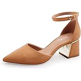 BCTEX COLL Womens Pointed Toe Pumps Shoes Ankle Strap Chunky Low Heels Metal Lined Sandals Designed for Women