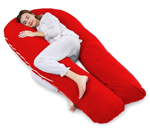 Mom's Moon Extra Long Pregnancy Pillow/Body Pillow/Maternity Pillow - with Cotton Zippered Cover, Red