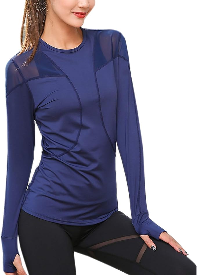 PINSPARK Damen Sportshirt Langarm - Thermo Fleece Yoga Top Mit Daumenlöchern