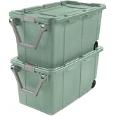 COKELARIA Extra Large Storage Bin, 40 Gallon Wheeled Plastic Storage Container with Handle, Green, Pack of 2 (GREEN)