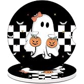 2 Pack Car Cup Holder Coasters - Halloween Ghost Pumpkin Absorbent Ceramic Coaster, Car Coasters for Cup Holders, Car Interior Accessories for Women Men
