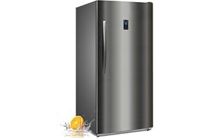 17 cu ft, Convertible Freezer Refrigerator Stand Up with Glass Shelves, Frost Free, Stainless Steel Standing Fridge for Home Garage Apartment