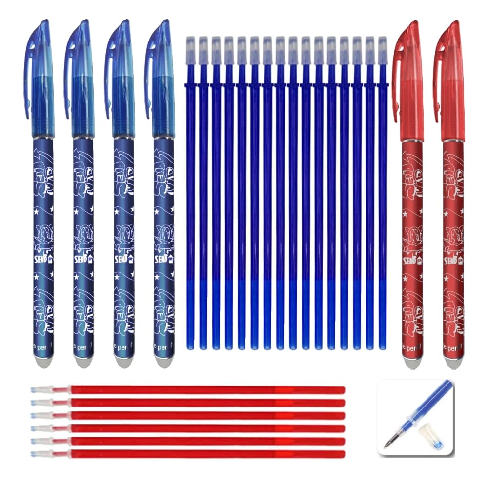 Generico Erasable gel pen 2 RED 4 BLUE AND 22 REFILLS (6 red - 16 blue) TIP 0.5 bullet
