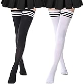 AQOKKA Extra Long Thigh High Socks for Women Striped Over Knee Thigh Socks Long Boot Thigh High Stockings Leg Warmers