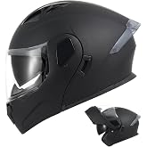 TTMiku DOT Modular Motorcycle Helmet Full Face Flip Up Matte Black X-Large | Lightweight, Dual Visor, Quick Release, Intercom Slot, Washable Liner, Fit Adult Scooter Cruiser Moped City Riding Commuting