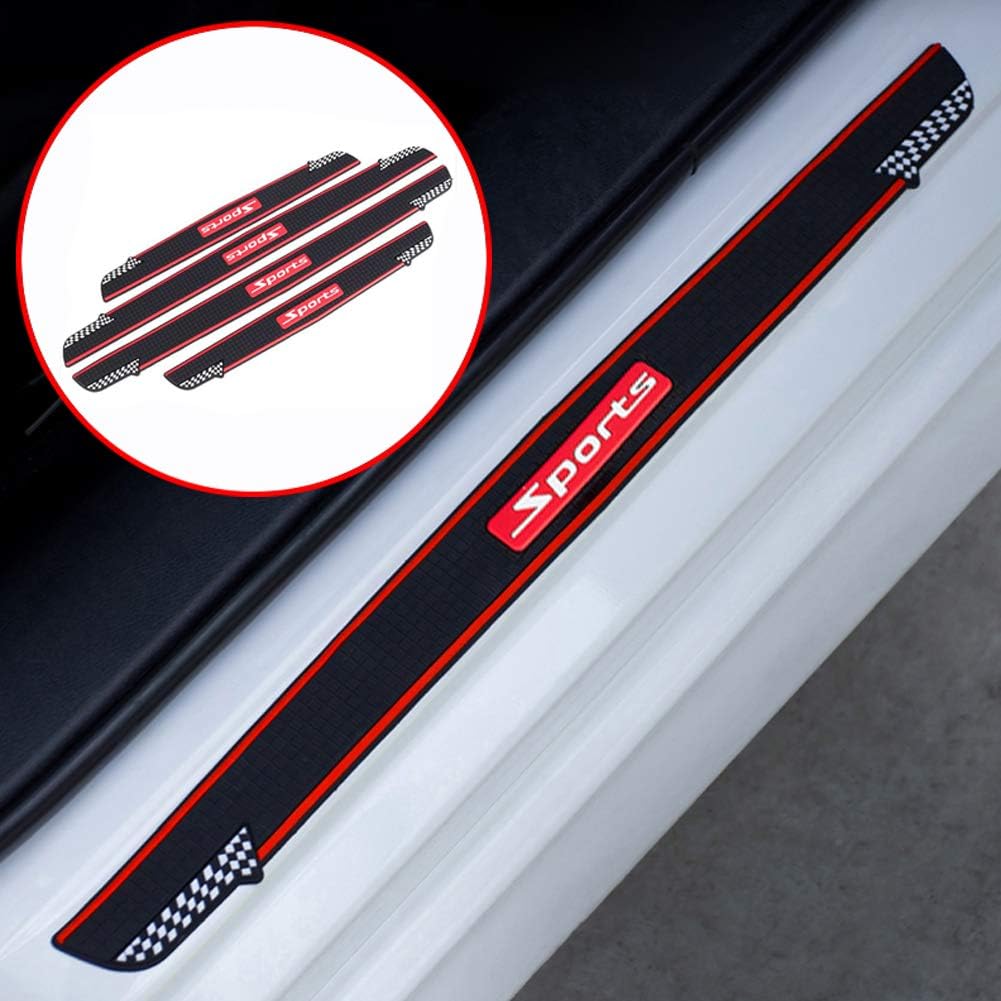 ZaCoo Car Door Sill Protectors Door Sill Scuff Plate Guard Universal PVC Soft Rubber Material 3D Sports Style Door Entry Trim Strip