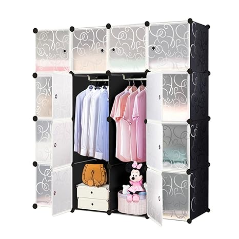 MCTECH® Regal Garderobe Kleiderschrank Schrank Steckregal Regalsystem Standregal DIY (16 Boxen, Schwarz)