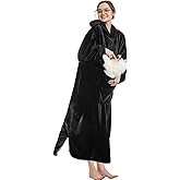 Aemilas Long Wearable Blanket Hoodie-Soft Lightweight Flannel Hooded Blanket Sweatshirt as Mothers Day Gifts-Black