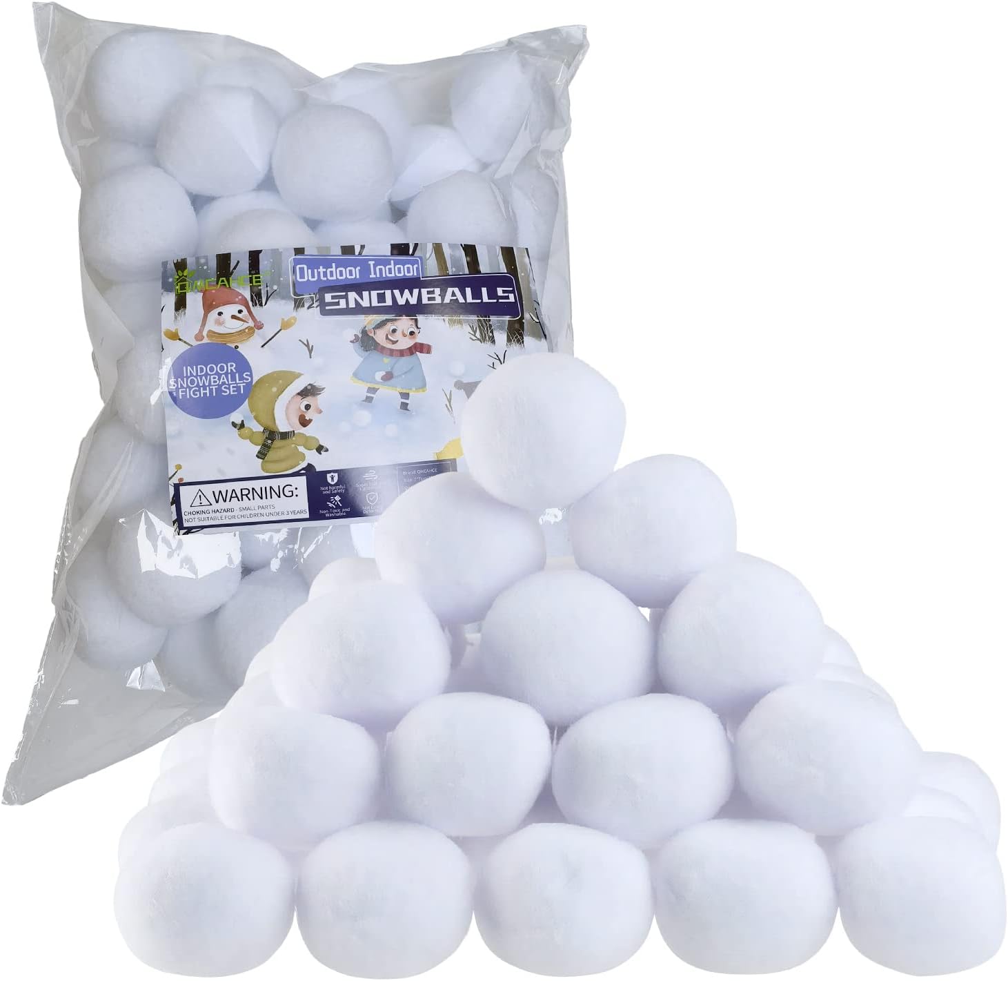 Artificial Snow - QMCAHCE 20 Pack Indoor Snowballs Fight Set, 3IN Realistic White Plush Snow Balls for Kids Adults, Parent-Child Interaction Snowball Fights, Fake Snowballs Toys for Snow Fight (20Pcs in Barrels)