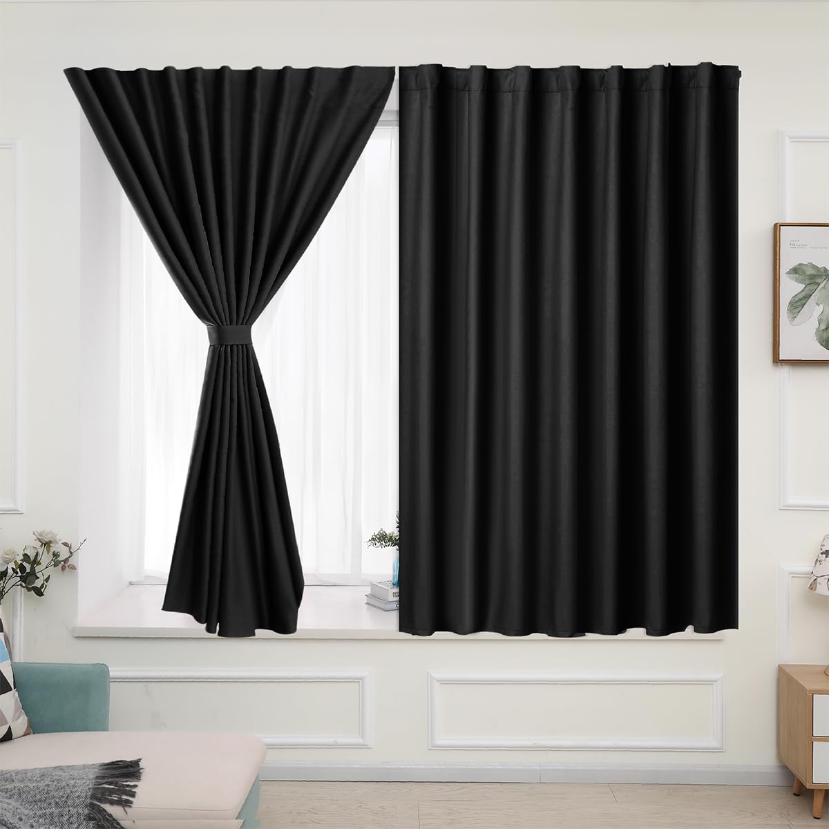 Photo 1 of Muamar No Drill Blackout Curtain, Easy Install Window Curtain Panels, Portable Bedroom Curtains 2 Panel Sets, Light Blocking Shades for Window (Black, 42" W x 63" L)