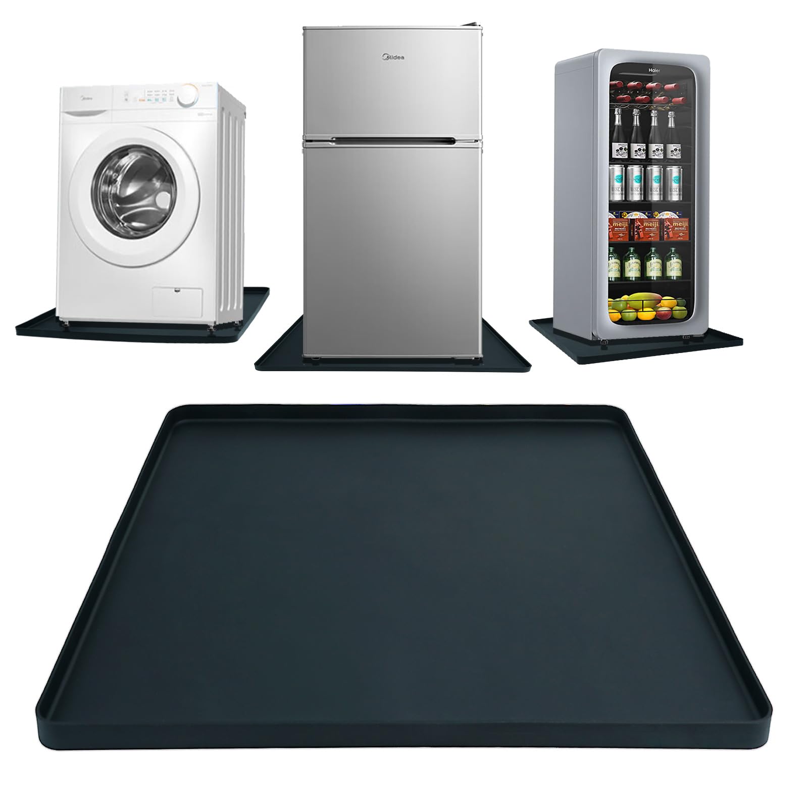 Photo 1 of Mini Fridge Silicone Mat with Raised Edges, 23.6"x23.6"x0.8" Leak-Proof Refrigerator Drip Tray, Thickened Mini Fridge Mat for Carpet, Floor Protector for Mini Fridge, Washer, Dryer, Wine Cooler